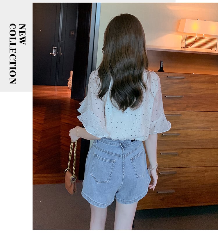 【tops】パフスリーブドット柄ブラウスG21556