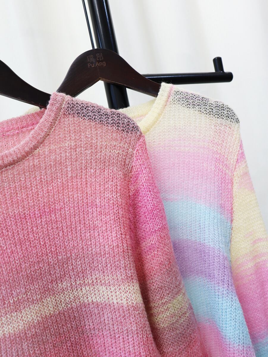 【tops】クルーネックボーダー柄ニットセーター M18523