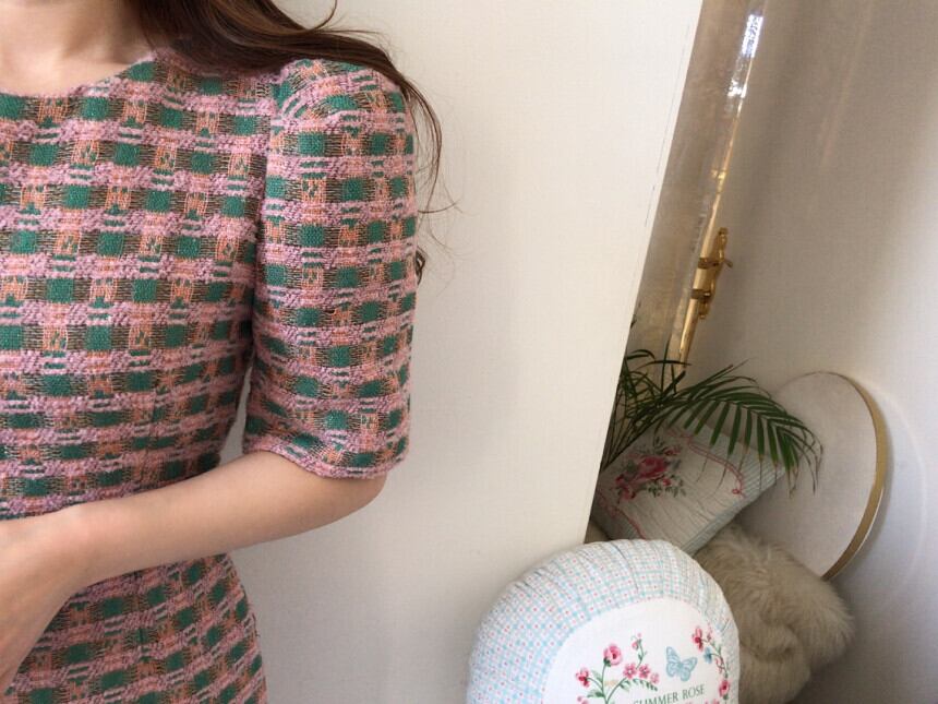 【dress】韓国風 好感度UP!気質満点スウィートパフスリーブリボンワンピース