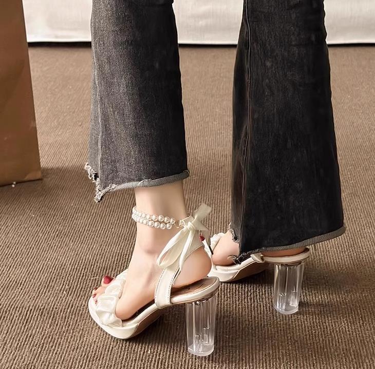 【shoes】リボン付きハイヒールサンダルF7464