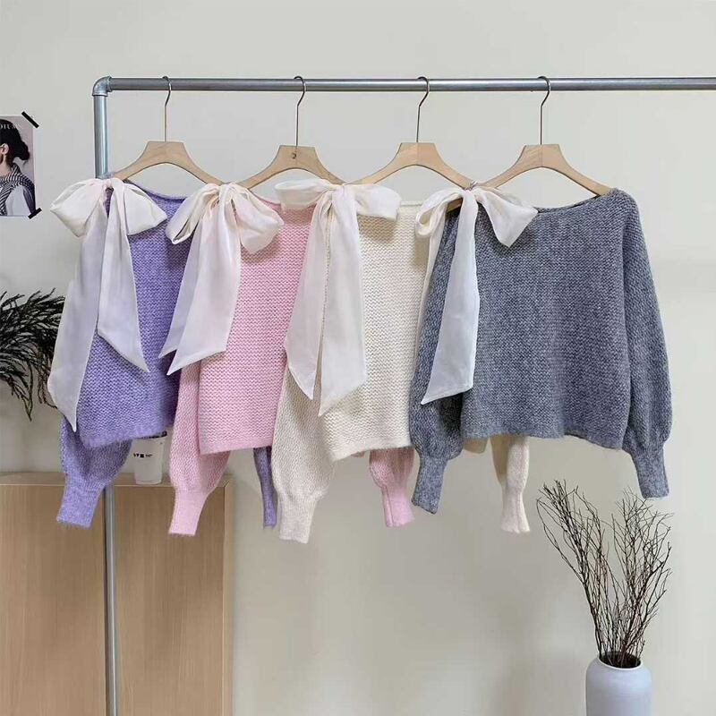 【tops】リボン付きニットトップス Q7549