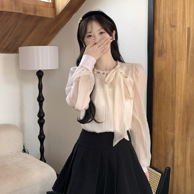 【tops】リボン付きブラウス M29695
