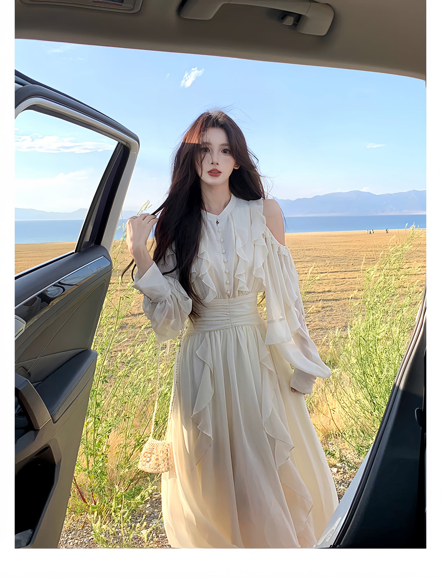 【dress】オフショルフリルロングワンピース N3284