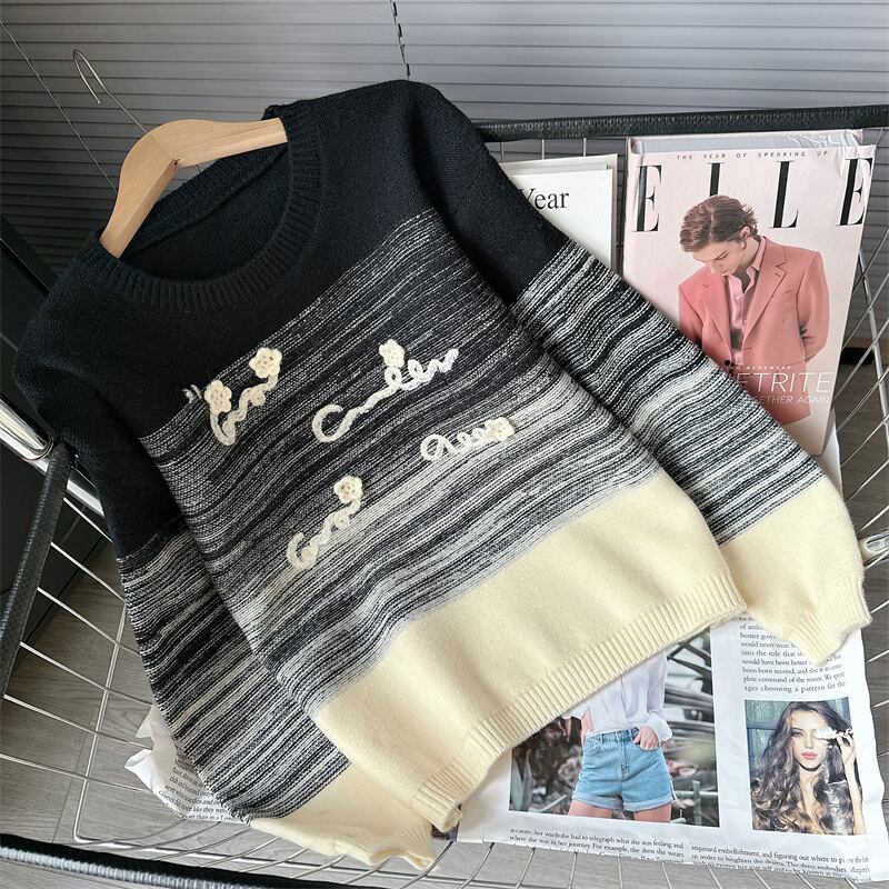 【tops】ボーダー柄ニットセーター M18678