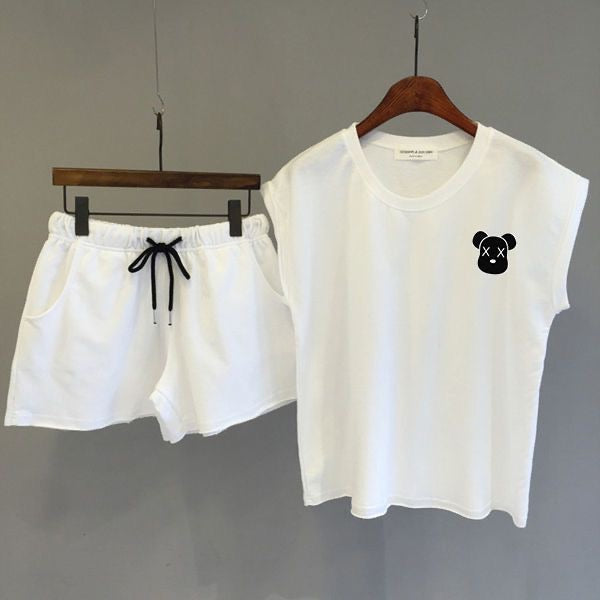 【set】4色動物柄Tシャツ+ショートパンツ2点セットF7762
