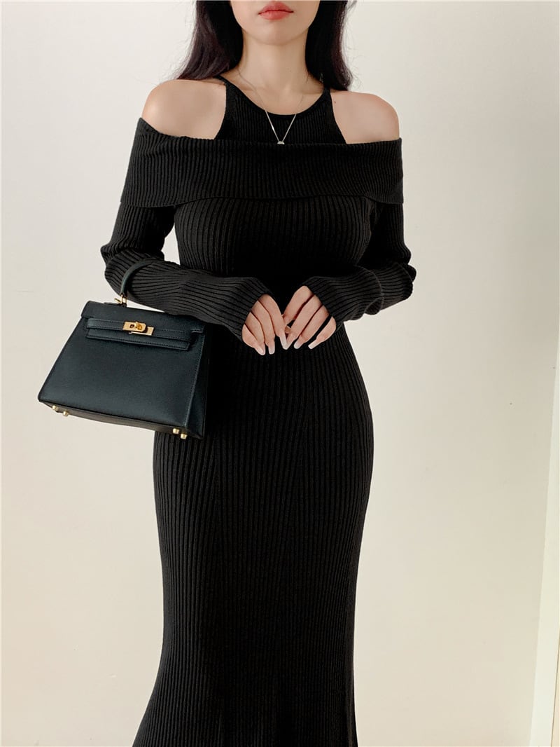 【dress】オフショルダーマーメイドニットワンピース N2767