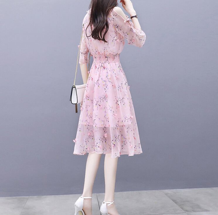 【dress】韓国風好感度100%気質満点シフォンスウィート花柄ワンピース