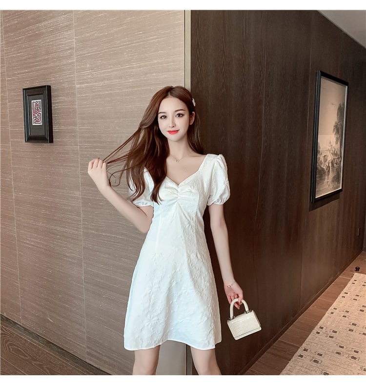 【dress】スクェアネックリボン付きワンピースF7449