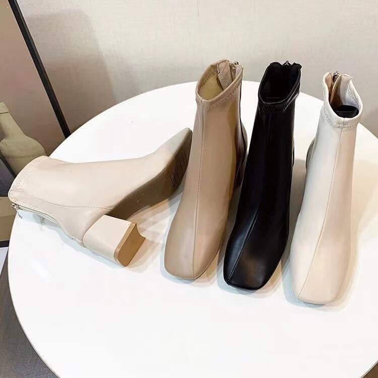 【shoes】ジッパー付きチャンキーヒールブーツF3431
