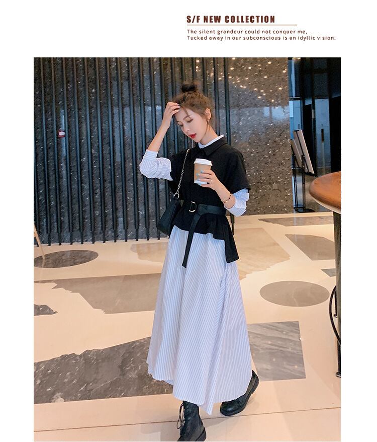 【set】好感度UP!気質満点スウィートニットトップス+シャツワンピース2点セット G2457