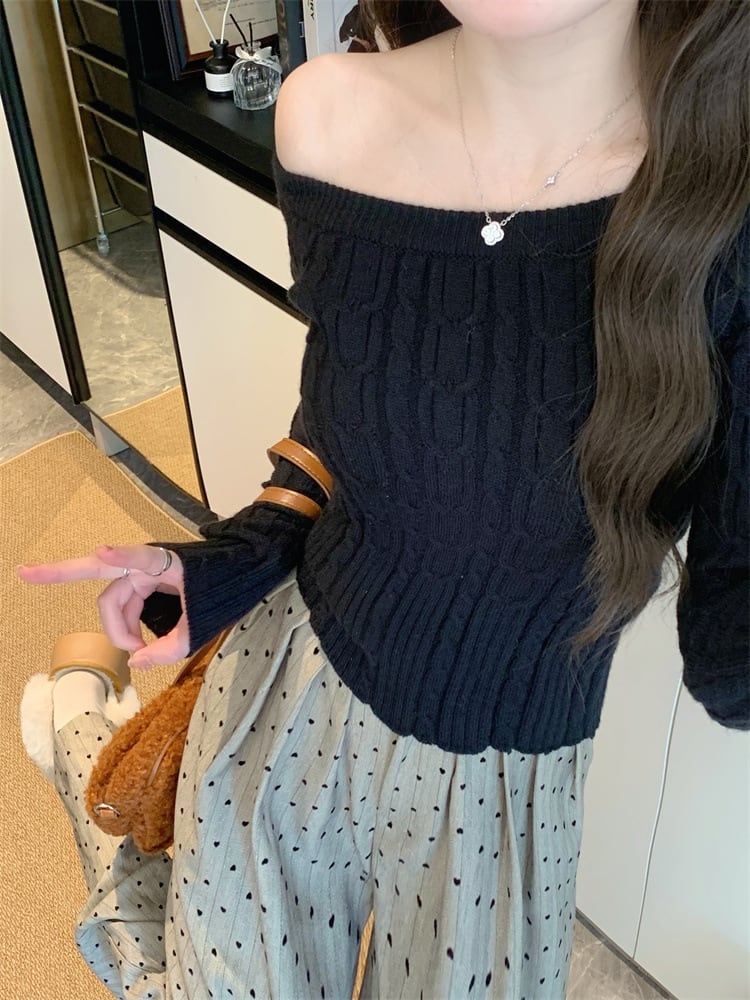 【tops】オフショルダーニットトップス M28411