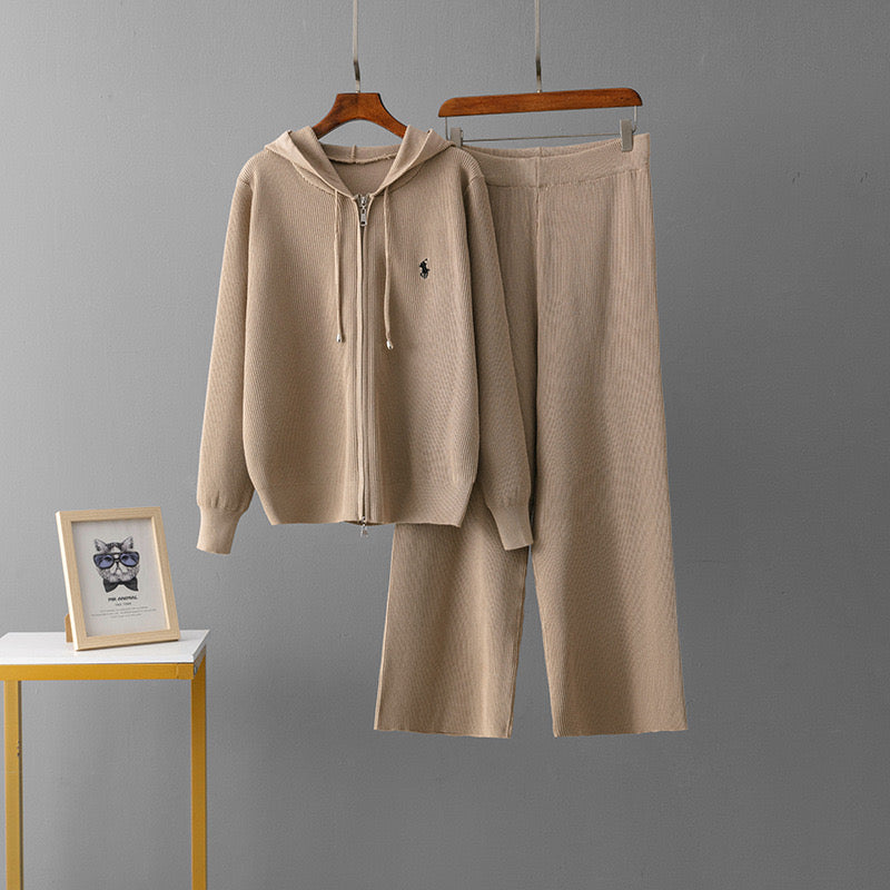 【set】4色フード付きパーカー+ガウチョパンツニット2点セットF8100