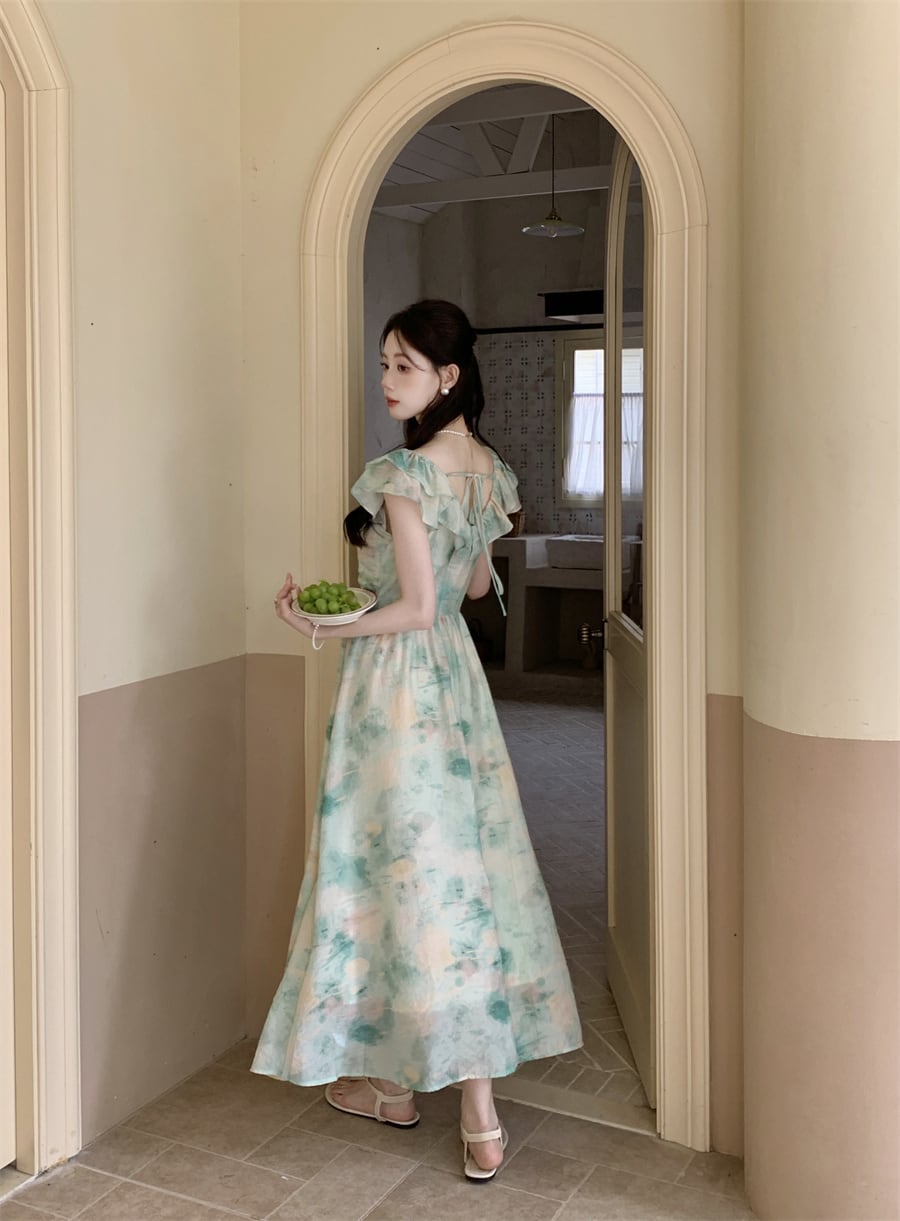 【dress】フリルプリントワンピース M24463