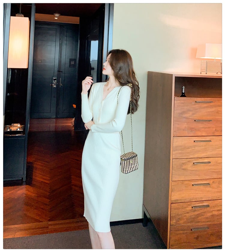 【dress】Vネックニットワンピース M28210
