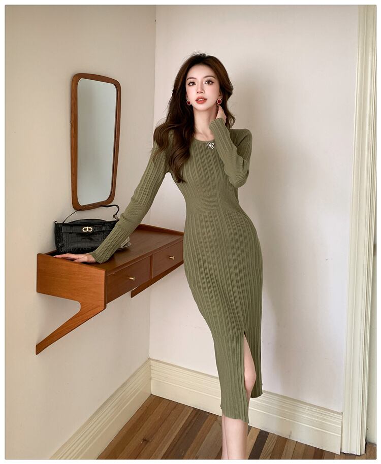 【dress】スリットニットワンピース M27482