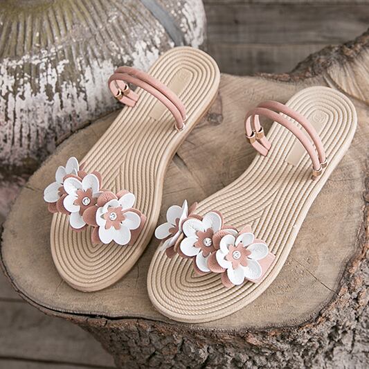 【shoes】履きやすいキレー目配色花模様飾りファッションサンダル