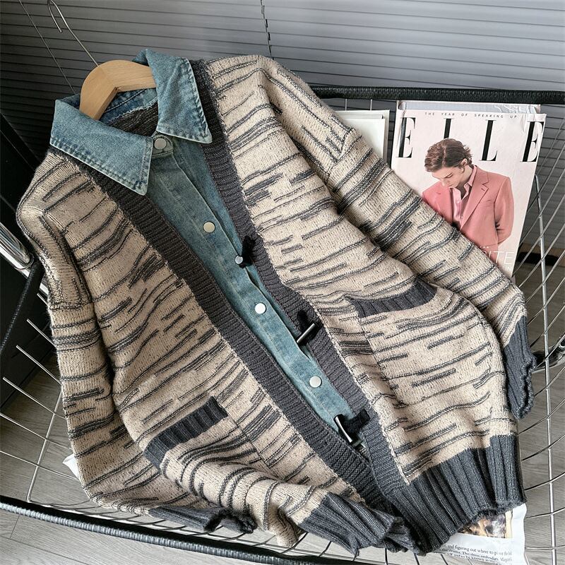 【outer】デニム切り替えニットカーデ M18671
