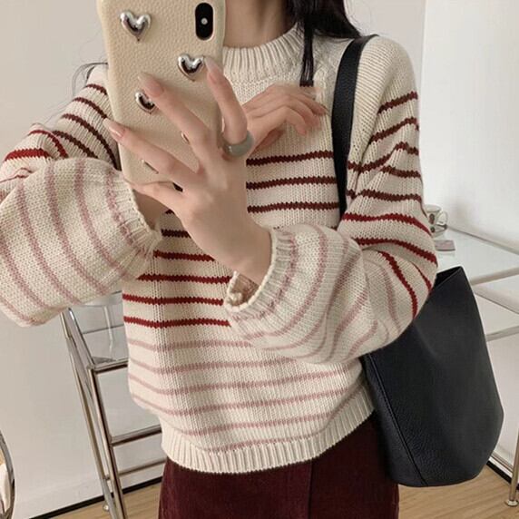 【tops】ボーダー柄ニットセーター M28749