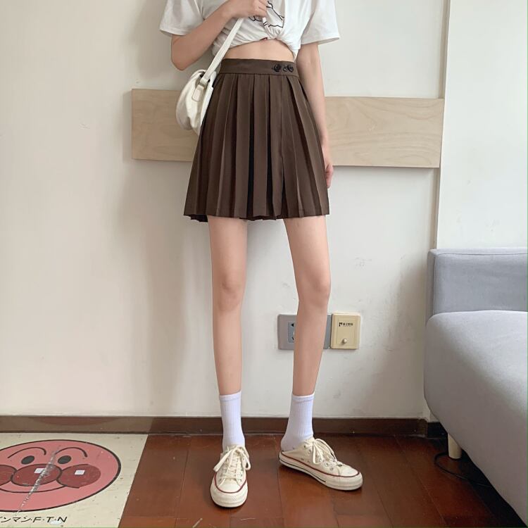 【bottoms】大好評 清新人気無地ハイウエスト プリーツスカート