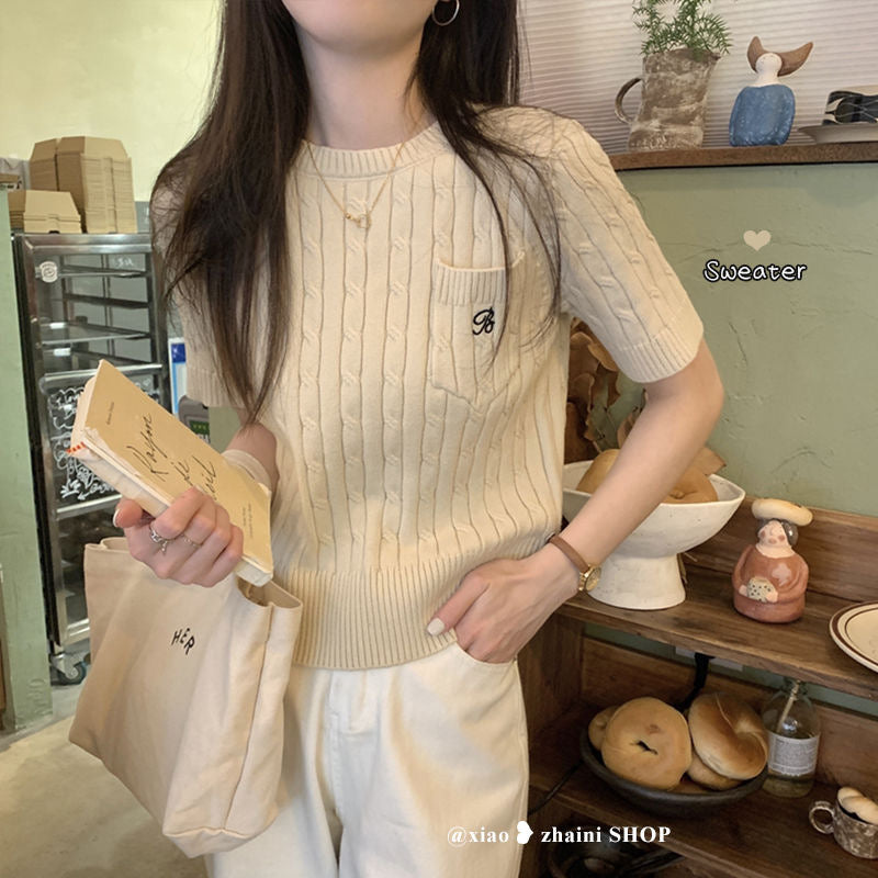 【tops】3色半袖ニットTシャツF7891