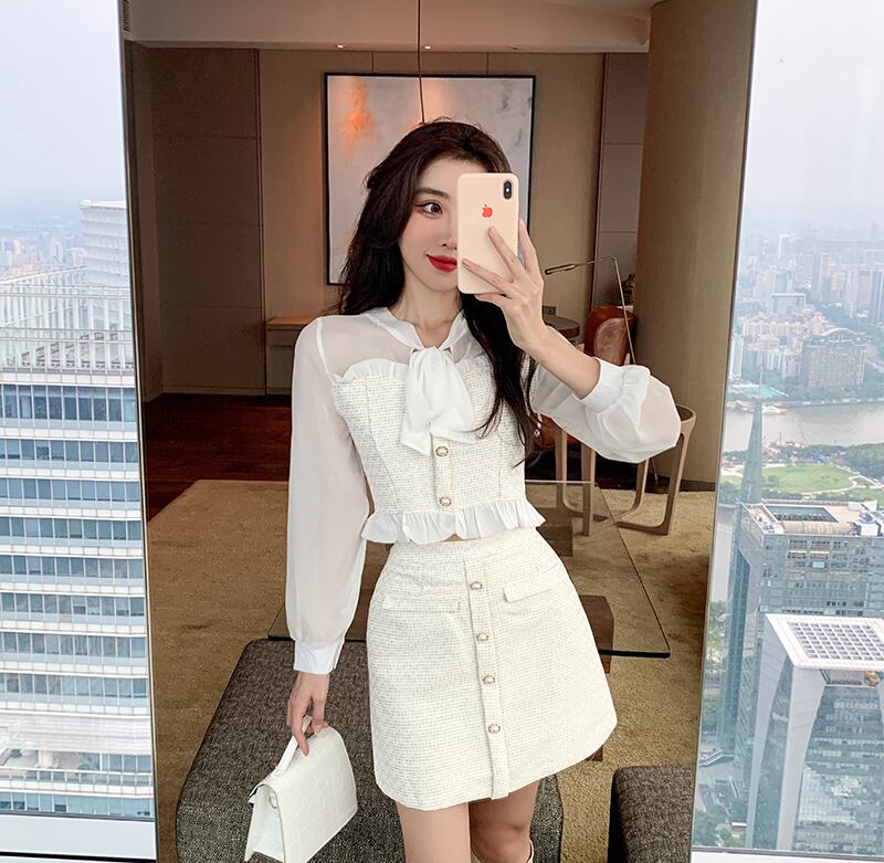 【set】美人度アップ!ファッション長袖トップス+スウィート洋気スカート2点セット G1653