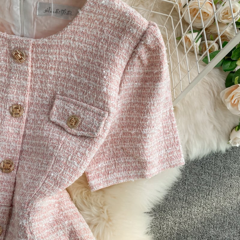 【dress】好感度満載!夏新作OL通勤4色ラウンドネック半袖ショート丈デートワンピースF5175