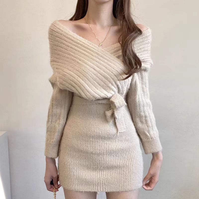 【dress】VネックニットワンピースG23104