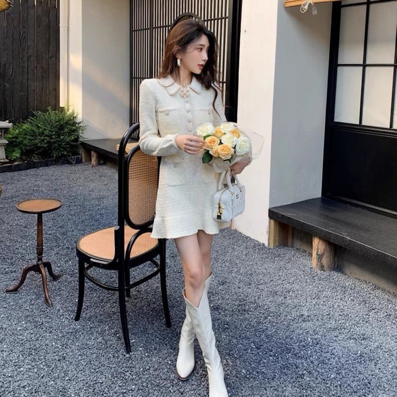【dress】折り襟ニットワンピース M27657