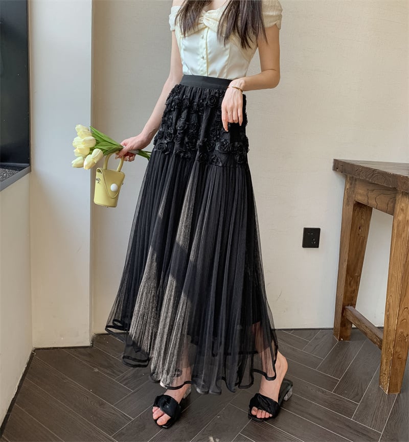 【bottoms】ハイウエストメッシュスカートG20985