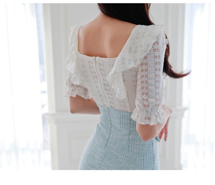 【dress】スクエアネックフリルレース切り替えワンピース G21309