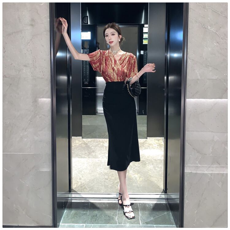 【dress】Vネック切り替えスリットワンピース G21104