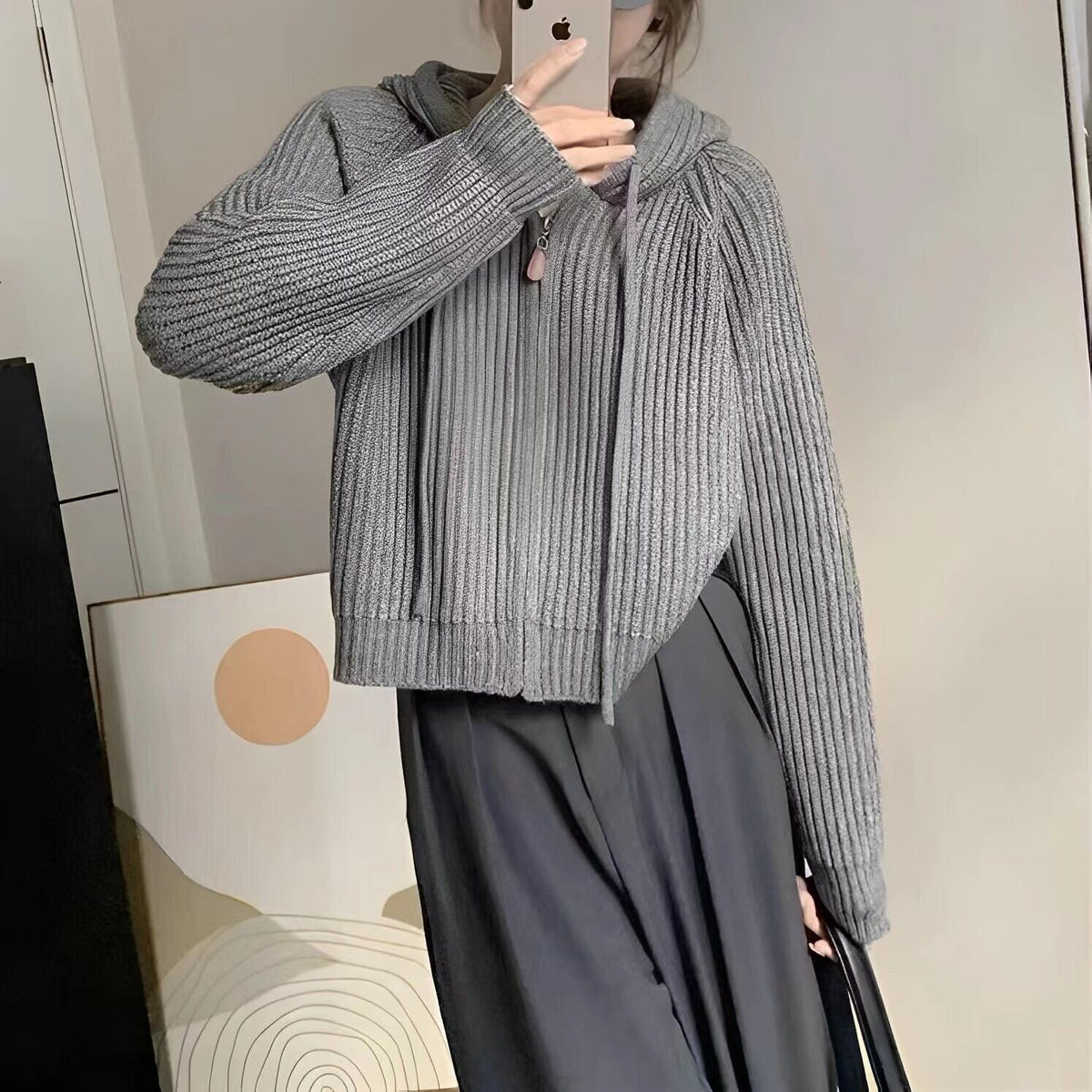 【outer】フード付きニットカーデ M18886