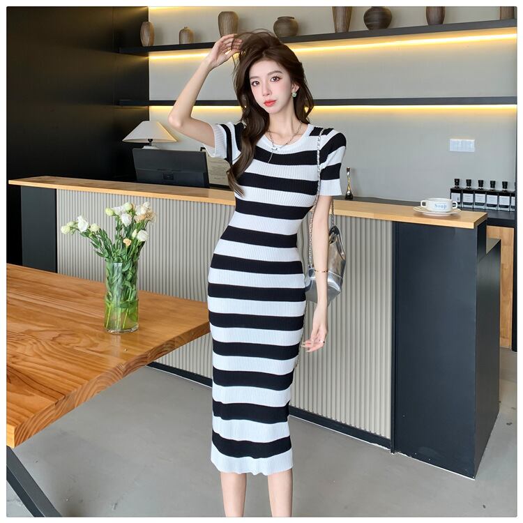 【dress】ストライプ柄Tシャツニットワンピース G20999
