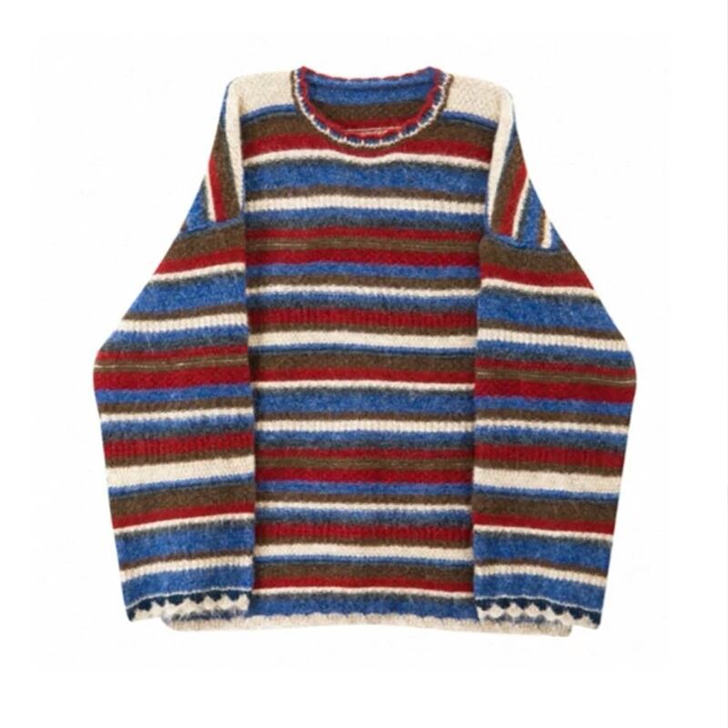 【tops】カラフルボーダー柄ニットトップス Q7788