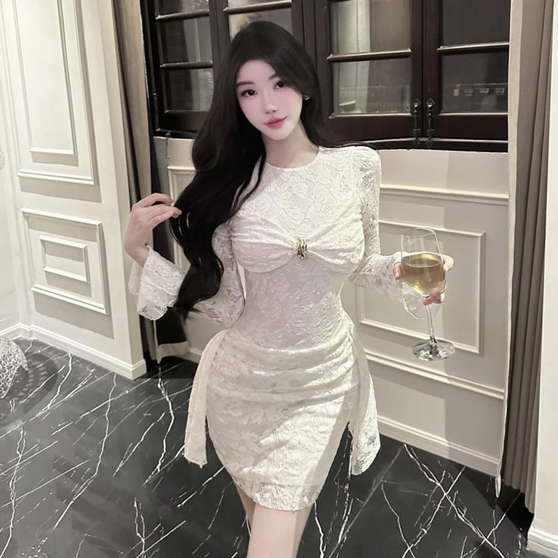 【dress】リボン付きレースワンピース Q7757