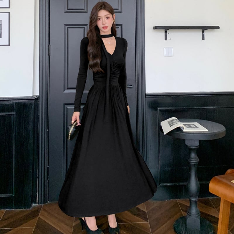 【dress】スカーフ付きAラインワンピース Q6911