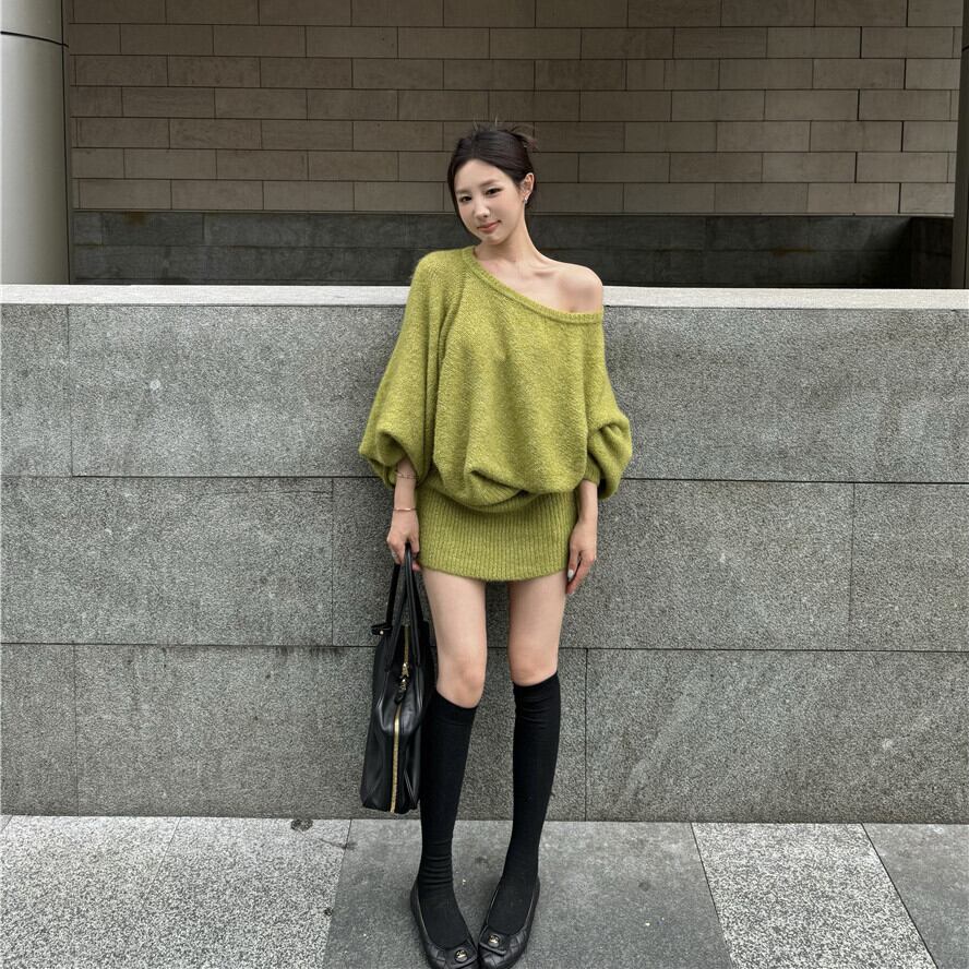 【dress】オフショルダーニットワンピース M27956