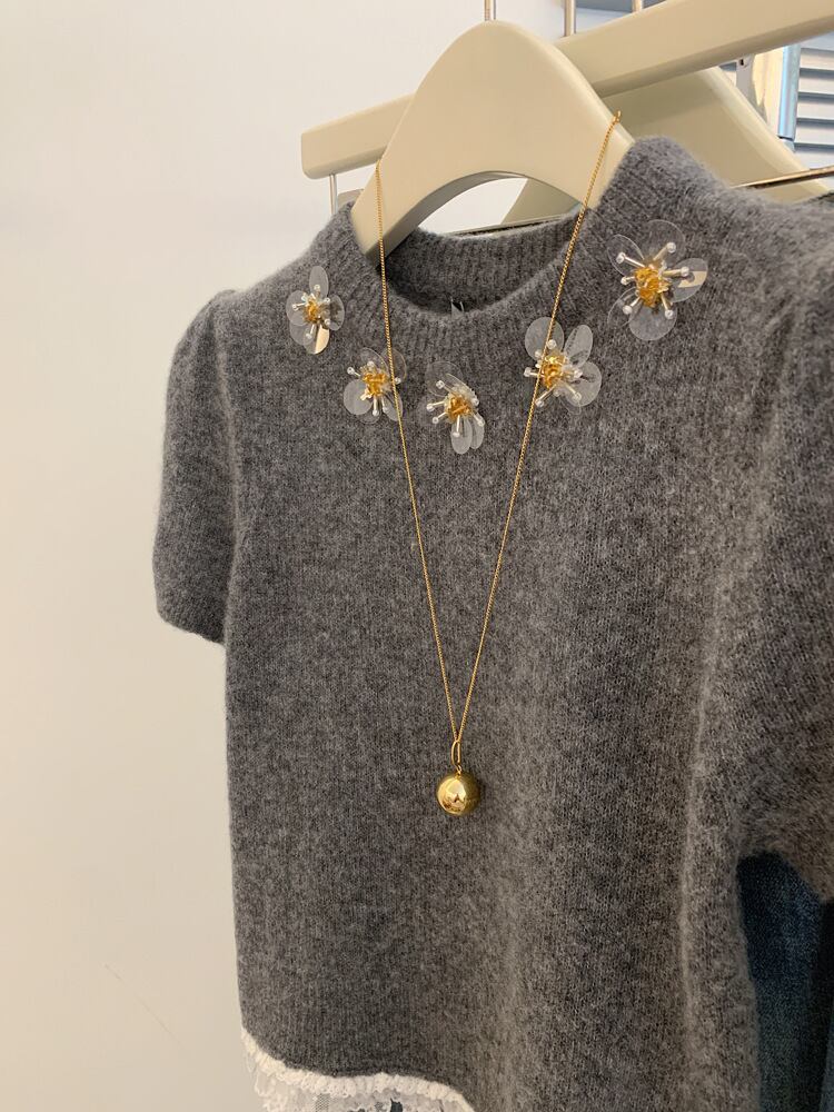 【tops】レース切り替えニットトップス M29075