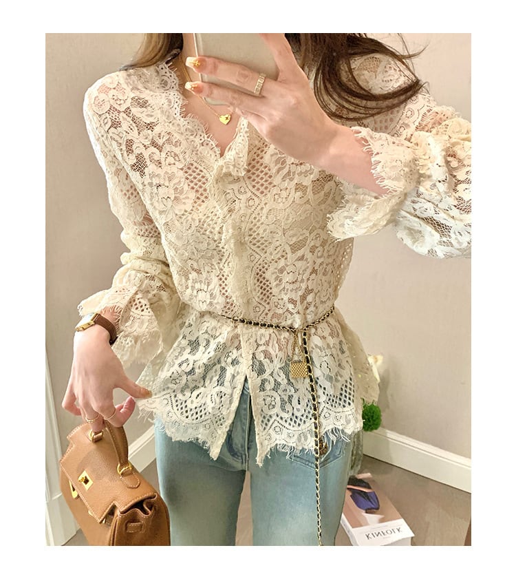 【tops】VネックレースブラウスF7091