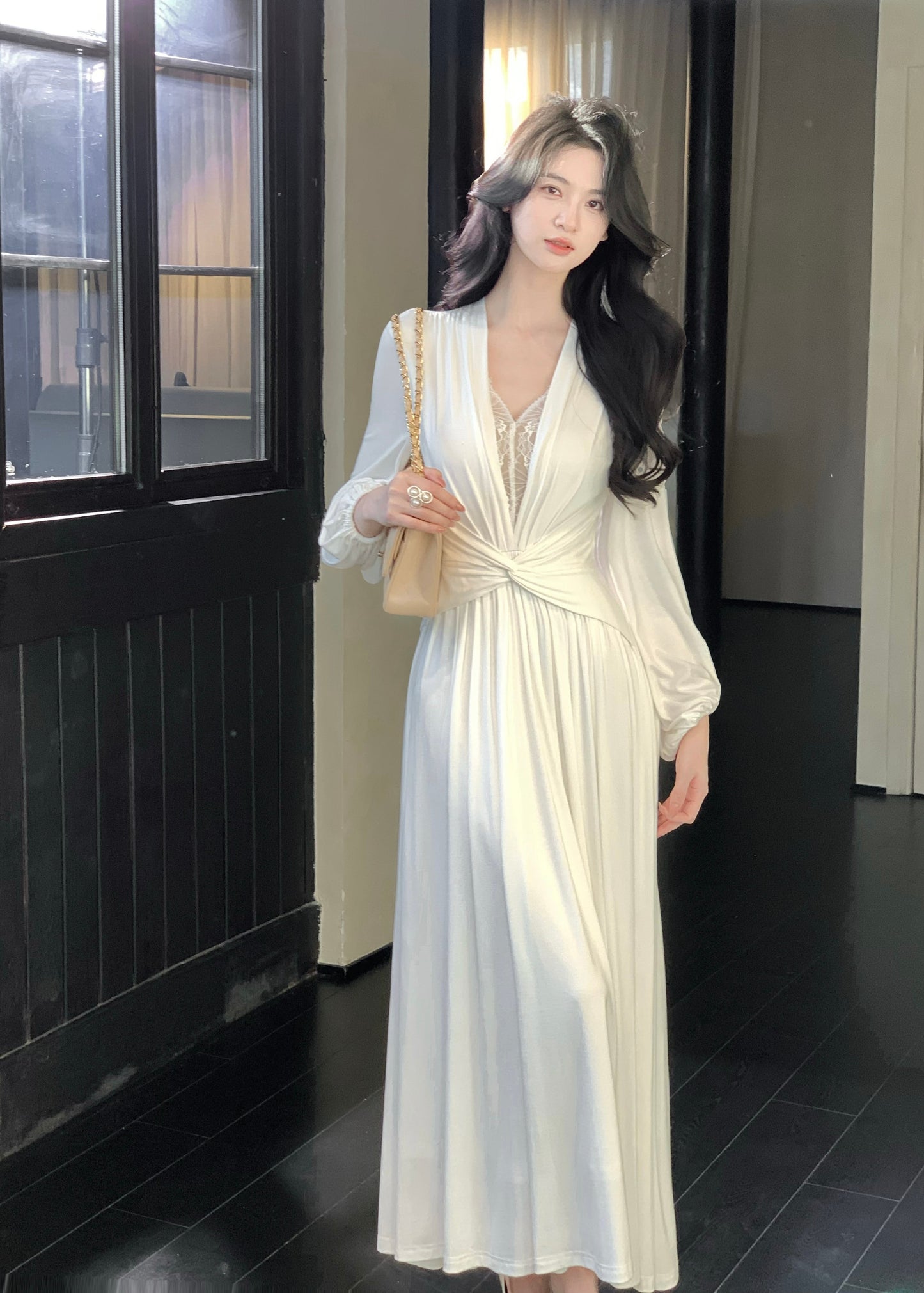 【dress】レースドッキングロングワンピース N3450