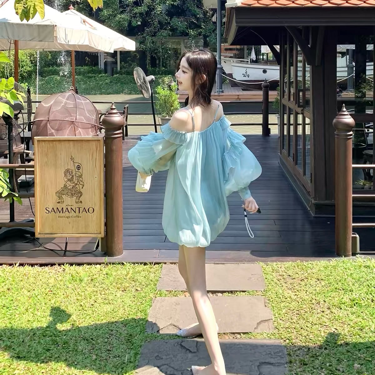 【dress】パフスリーブバルーンミニワンピース N3581