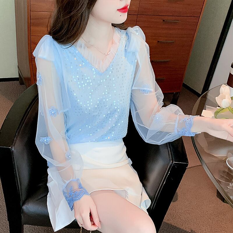 【tops】チュールコンビシャツトップス M29227