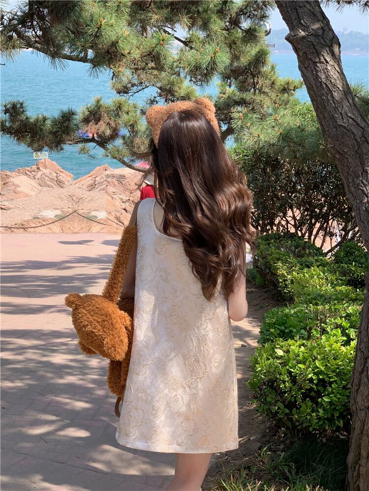 【dress】リボン付きノースリーブワンピース M24007