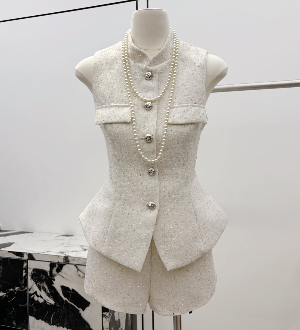 【set】ペプラムノースリーブトップス×ショートパンツセット N3561