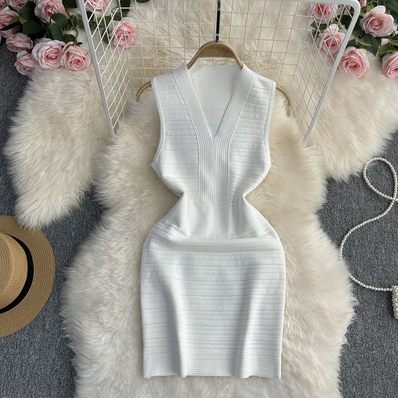 【dress】VネックニットワンピースF7265