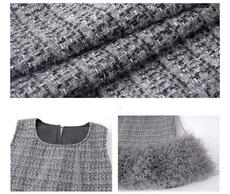 【dress】チュールフリルツイードノースリーブミニワンピース N3523
