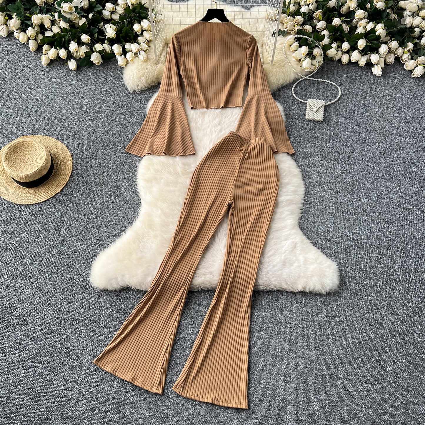 【set】フレアスリーブTシャツ+ラッパズボン2点セットG23155