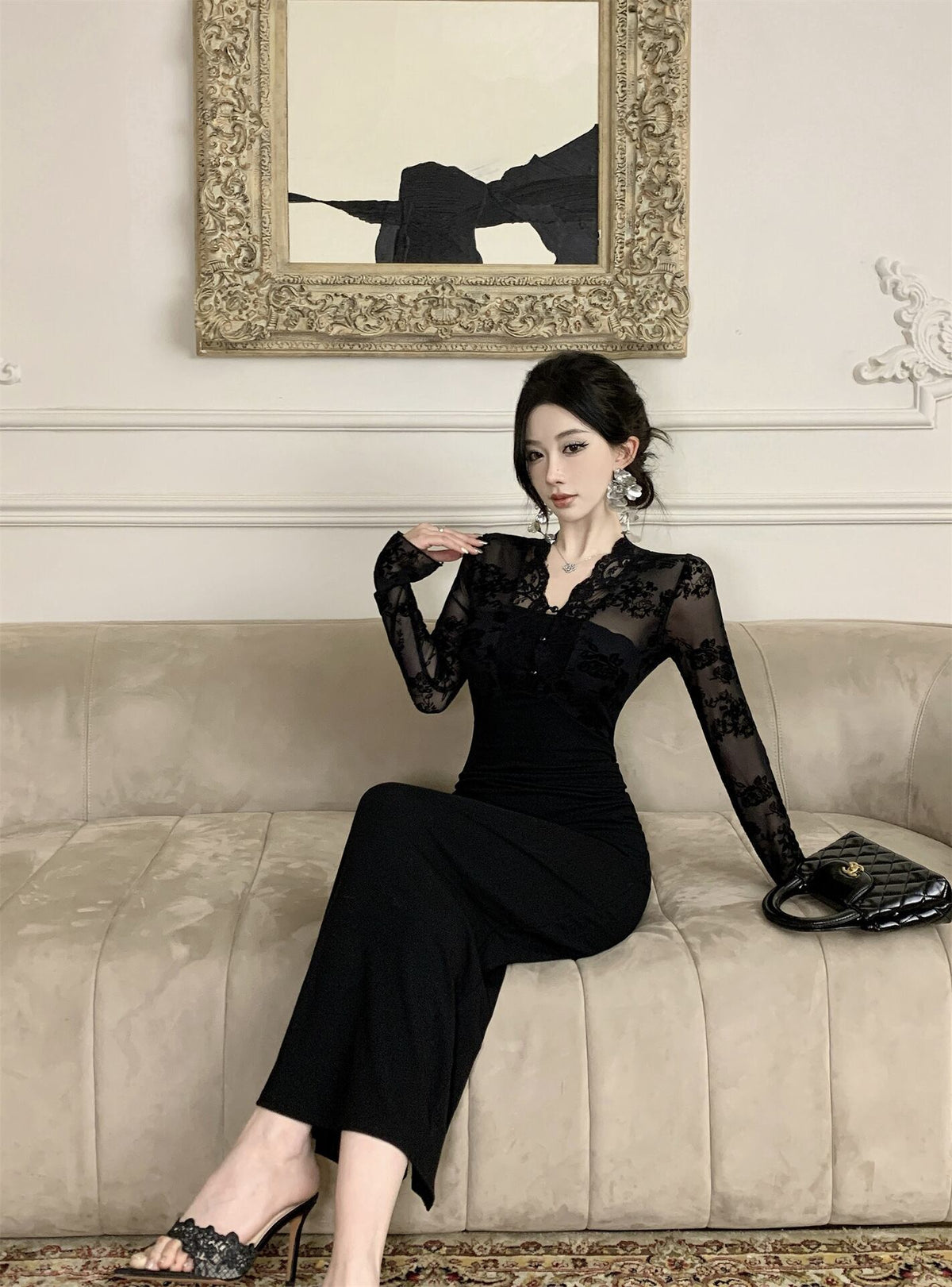【dress】レース切り替えワンピース M29431
