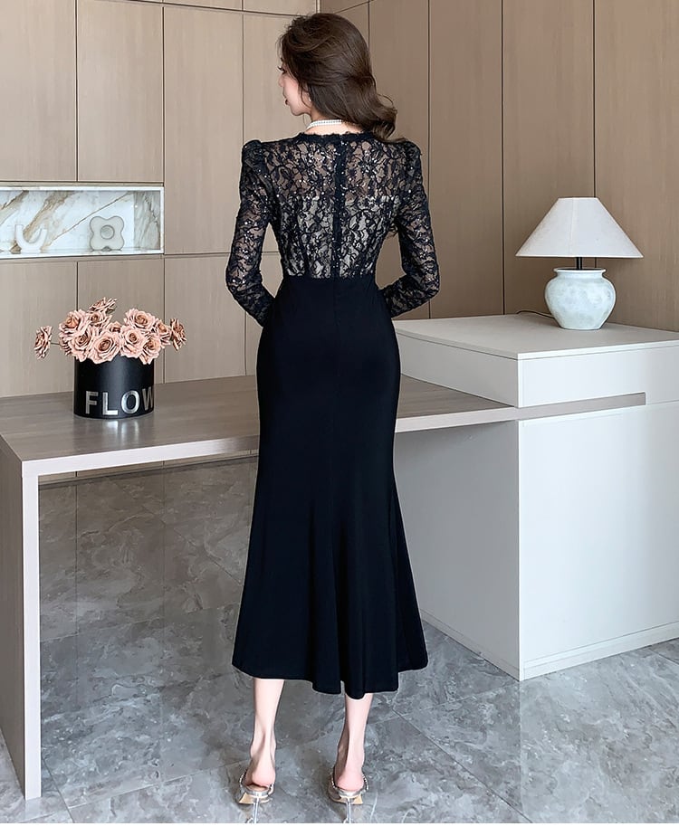 【dress】レース切り替えマーメイドワンピース M26252