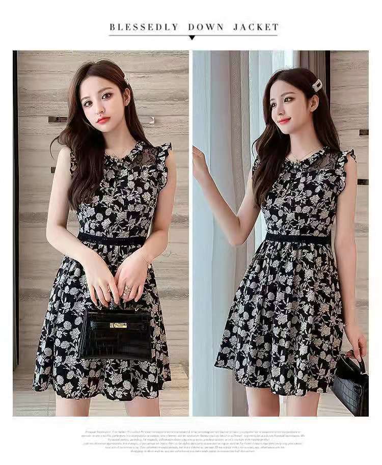 【dress】人気を獲得体型カバー着痩せノースリーブ花柄ワンピース G15370